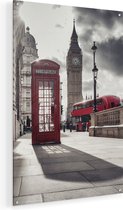 Artaza Glasschilderij - Rode Telefooncel in Londen bij de Big Ben - 60x90 - Plexiglas Schilderij - Foto op Glas