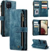 CaseMe - Telefoonhoesje geschikt voor Samsung Galaxy A22 5G - Wallet Book Case met ritssluiting - Magneetsluiting - Blauw