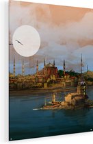 Artaza Glasschilderij - Illustratie Van De Maiden's Tower In Istanbul - 90x120 - Groot - Plexiglas Schilderij - Foto op Glas