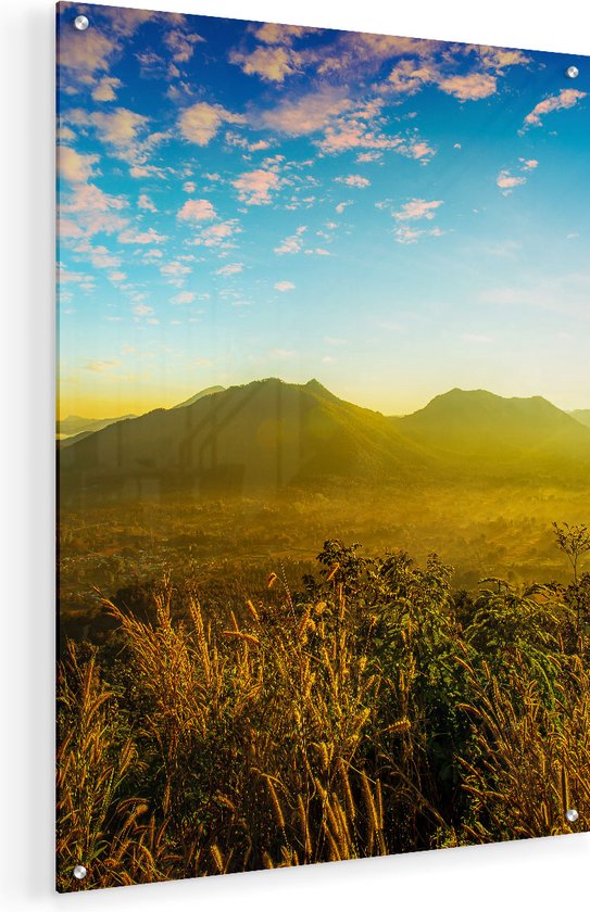Artaza Glasschilderij - Bergen Met Mist In Thailand - 45x60 - Plexiglas Schilderij - Foto op Glas