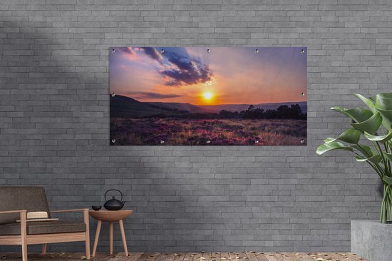 Décoration murale murale d'extérieur Coucher de soleil sur la lande - 160x80 cm
