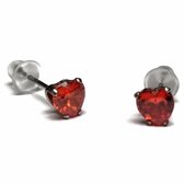 Aramat jewels ® - Zirkonia zweerknopjes hartje 5mm oorbellen rood chirurgisch staal