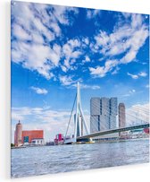 Artaza Glasschilderij - Erasmusbrug Aan Het Water In Rotterdam - 70x70 - Plexiglas Schilderij - Foto op Glas