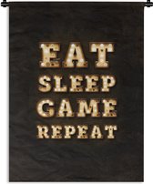 Wandkleed - Wanddoek - Gaming - Games - Quotes - Spreuken - Eat sleep game repeat - 60x80 cm - Wandtapijt