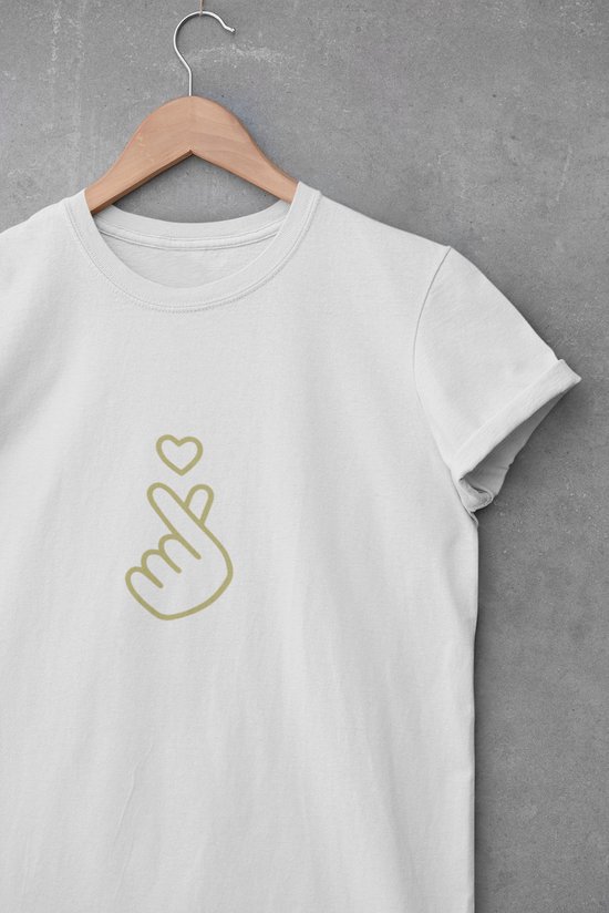 GOLDEN K-POP Shirt WHITE | Heart Love Hand Sign | Korea | Fan | BTS | Boy girl Band Maat XL