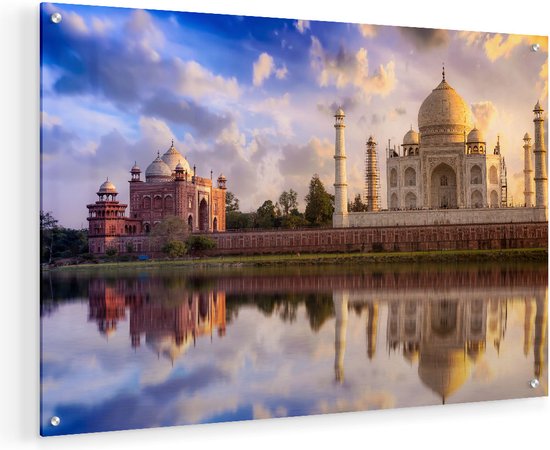 Artaza Glasschilderij - Taj Mahal bij het Water in India - 60x40 - Plexiglas Schilderij - Foto op Glas