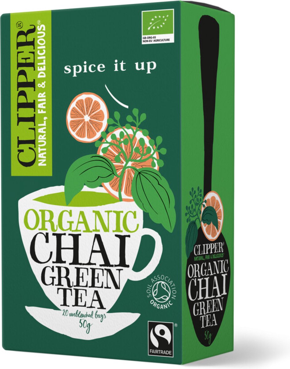 Clipper Chai Green Tea - kruidige groene thee met kaneel en kardemom - 20 stuks