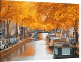 Woonboten op beroemde grachten in herfstig Amsterdam - Foto op Canvas - 150 x 100 cm