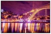 De imposante Dom Luis brug in Porto uitgelicht bij nacht - Foto op Akoestisch paneel - 120 x 80 cm