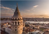 Close-up van de Galatatoren voor de Bosporus in Istanbul - Foto op Forex - 40 x 30 cm