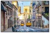 Tramwagons op lijn 28E in heuvelachtig Lissabon - Foto op Akoestisch paneel - 90 x 60 cm