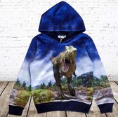 Gave blauwe hoodie met dinosaurus h183 -s&C-98/104-Hoodie jongens