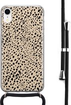 iPhone XR hoesje met koord - Stippen bruin abstract | Apple iPhone XR crossbody case | Zwart, Transparant | Geen opdruk
