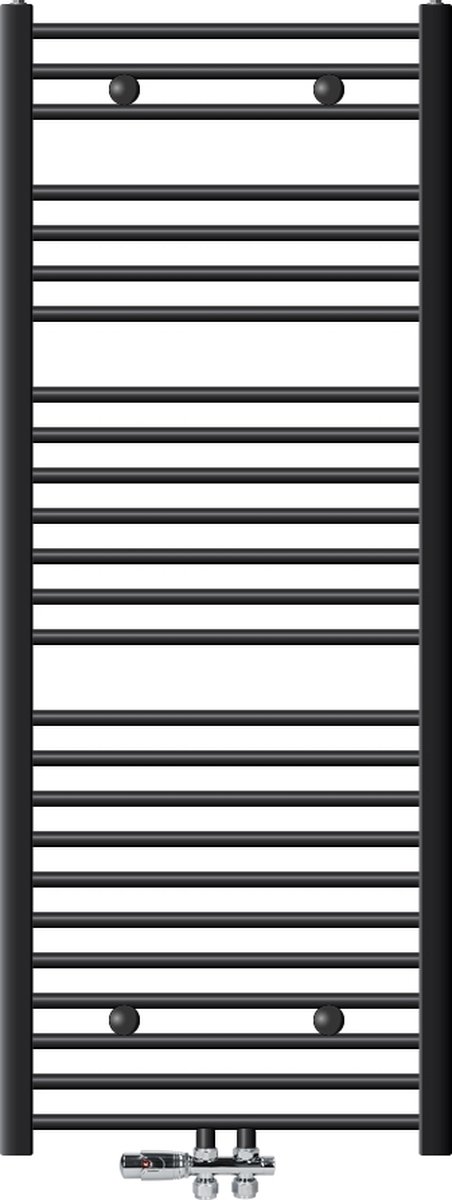 Badkamerradiator Sahara 600x1500 mm antraciet recht met middenaansluiting en vloeraansluitset