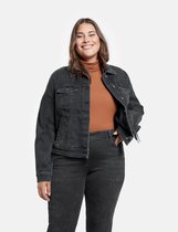 SAMOON Dames Denim jack van organic cotton met franjes Black Denim-52