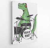 Onlinecanvas - Schilderij - Rock Star Dinosaurus Kid T-shirt En Ander Gebruik Art Verticaal Vertical - Multicolor - 40 X 30 Cm