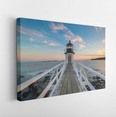 Onlinecanvas - Schilderij - Marshall Point Lighthouse Zonsondergang Art Horizontaal Horizontal - Multicolor - 80 X 60 Cm