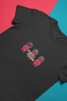 Squid Game Chibi T-Shirt | Circle Triangle Square | Kawaii Mask | Kdrama Netflix TV Merchandise | Unisex Maat M Zwart