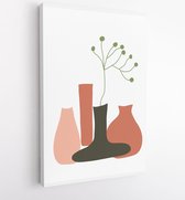 Earth tone boho gebladerte lijntekeningen tekenen met abstracte vorm. Abstract Plant Art-ontwerp voor print, omslag, behang, minimale en natuurlijke kunst aan de muur. 3 - Moderne