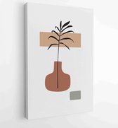 Botanische en vaas muur kunst vector set. Bloemen en gebladerte in fles lijntekeningen tekenen met abstracte vorm. 1 - Moderne schilderijen – Verticaal – 1810230211 - 50*40 Vertica