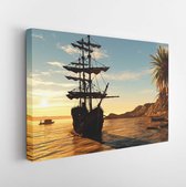 Onlinecanvas - Schilderij - Zeilboot In De Buurt Het Strand Bij Zonsondergang Art Horizontaal Horizontal - Multicolor - 40 X 30 Cm