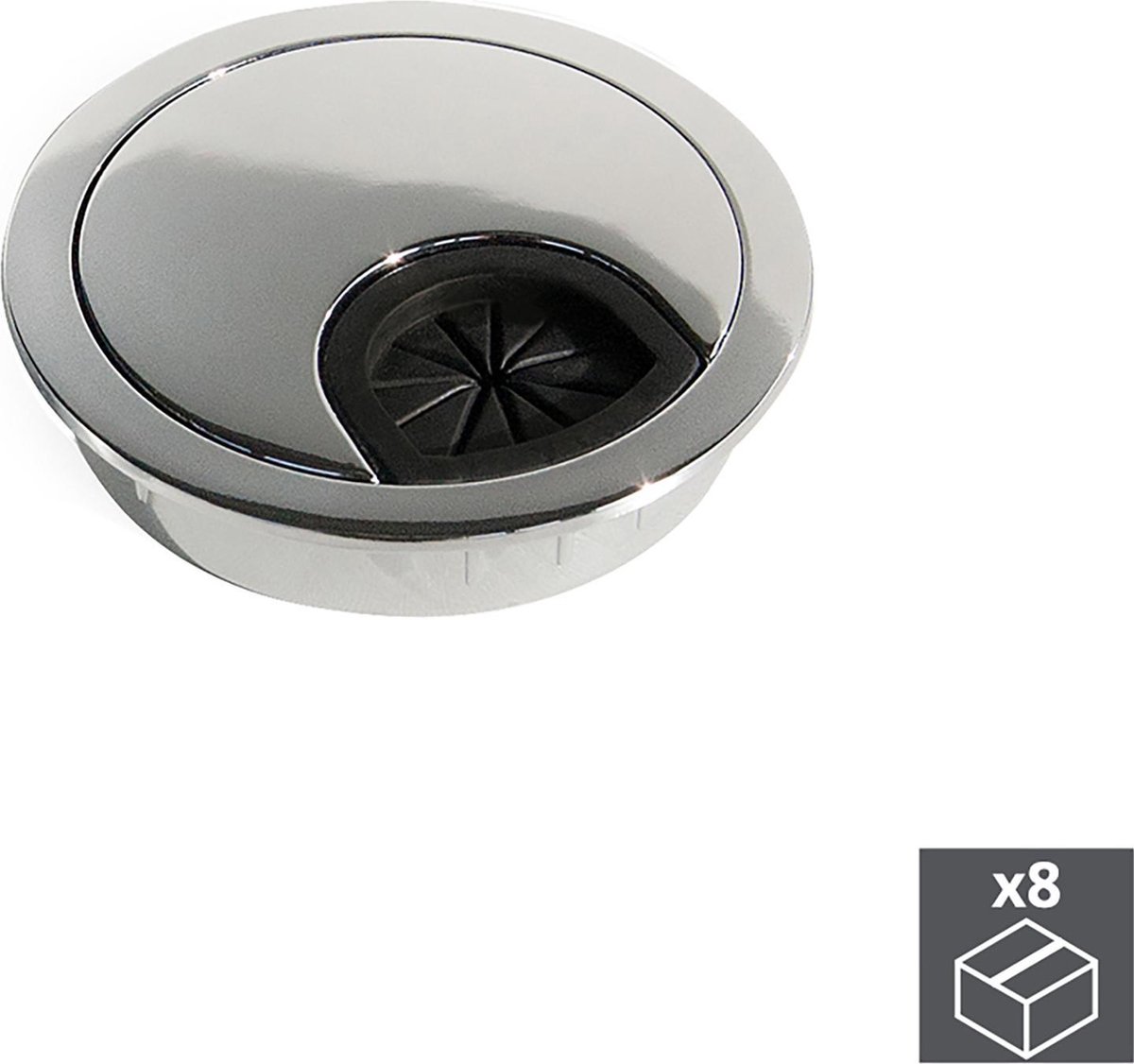Emuca Lot van 8 ronde kabeldoorvoeren, diameter 60mm, Zamak, verchroomd, voor verzonken montage