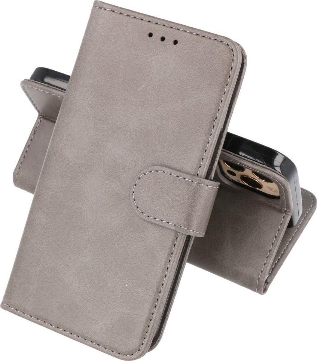 Hoesje Geschikt voor iPhone 13 Pro - Kaarthouder Book Case Telefoonhoesje - Grijs