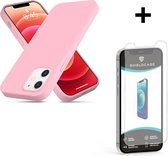 ShieldCase Silicone case geschikt voor Apple iPhone 12 / 12 Pro  - 6.1 inch - roze + glazen Screen Protector