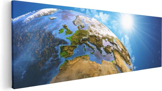 Artaza Canvas Schilderij Aarde Vanuit De Ruimte Op Europa - 120x40 - Groot - Foto Op Canvas - Canvas Print