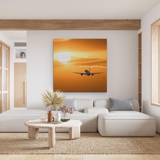 Artaza Peinture sur toile Avion au coucher du soleil - 80 x 80 - Groot - Photo sur toile - Impression sur toile
