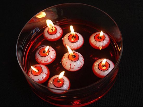 Set van 12x stuks halloween drijvende oogbollen/oogballen kaarsje van 4 cm - Decoratie/versiering