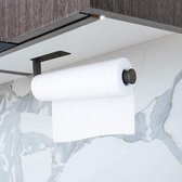 Keukenrolhouder Zwart-Kitchen Roll houder, geen boren, aan de muur gemonteerde papierrolhouder onder kast, aluminiumlegering, ronde staaf, papieren handdoekhouder, zwart, 27,5 cm - (WK 02122)