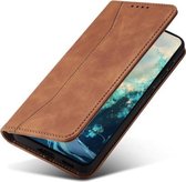 Voor Samsung Galaxy A52 Huid-gevoel Kalfsleer Textuur Magnetische Dual-Fold Horizontale Flip Lederen Case met Houder & Kaartsleuven & Portemonnee (Bruin)