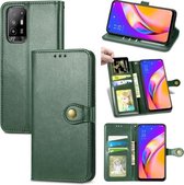 Voor OPPO A94 5G/F19 Pro+ 5G/Reno5 Z Effen Kleur Lederen Gesp Telefoon Case met Lanyard & Fotolijst & Kaartsleuf & Portemonnee & Stand Functie (Groen)