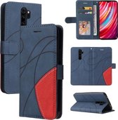 Voor Geschikt voor Xiaomi Redmi Note 8 Pro Dual-color Splicing Horizontale Flip PU Lederen Case met Houder & Kaartsleuven & Portemonnee (Blauw)