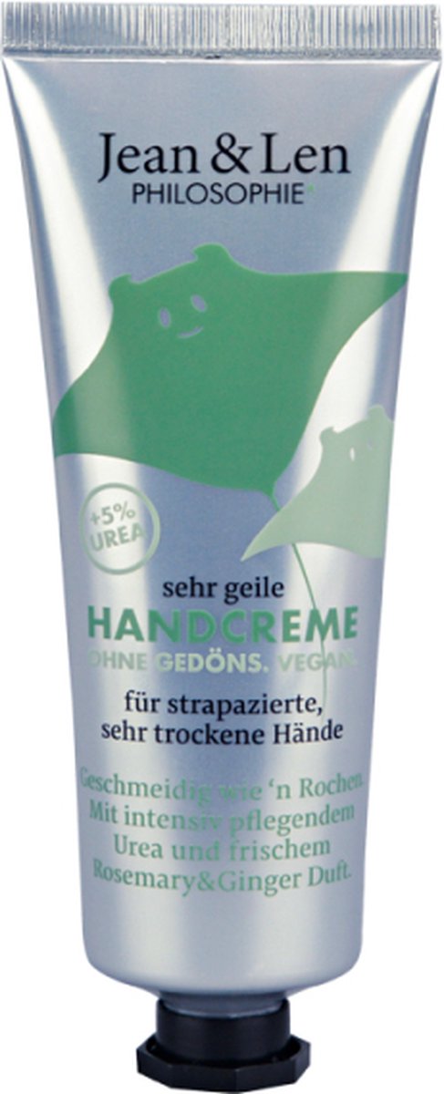 Jean & Len Handcrème 75 ml - 5% Ureum - Handcrème voor zeer droge handen - Vegan Handcrème Intensive - Rosemary & Ginger Handcrème | Siliconenvrij - Parabenenvrij