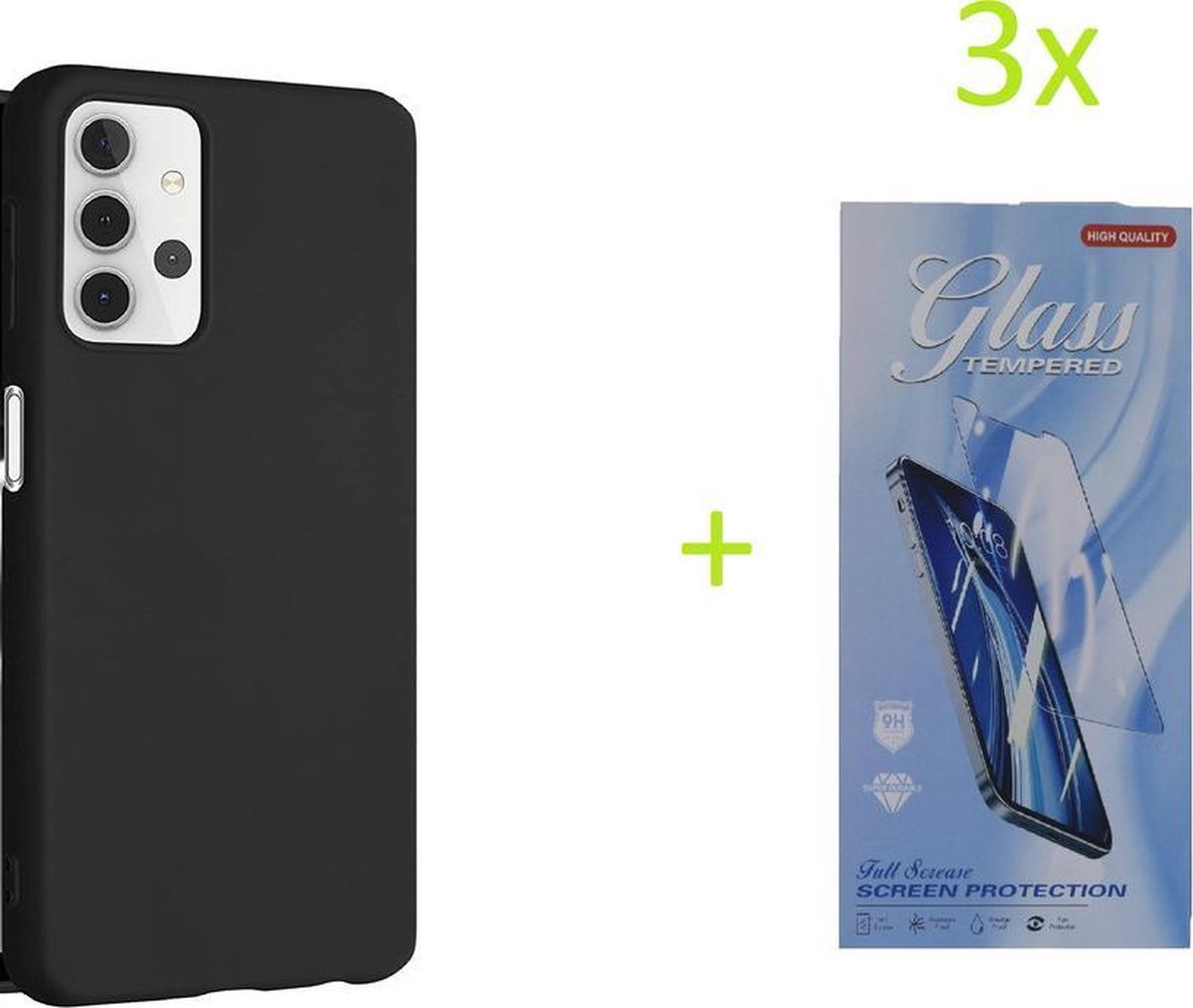 Soft Back Cover Hoesje Geschikt voor: Samsung Galaxy A32 5G TPU Silicone rubberen + 3xs Tempered screenprotector - zwart