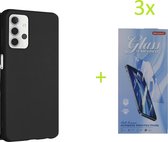 Samsung Galaxy A32 5G TPU Silicone rubberen hoesje + 3 Stuks Tempered screenprotector - zwart