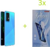 Realme 7 Pro Hoesje Transparant TPU Silicone Soft Case + 3X Tempered Glass Screenprotector
