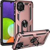 Samsung Galaxy A22 4G Hoesje - Mobigear - Armor Ring Serie - Hard Kunststof Backcover - Roségoud - Hoesje Geschikt Voor Samsung Galaxy A22 4G