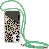 Casetastic Apple iPhone 12 Mini Hoesje met koord - Lanyard Case - Leopard Mix Green Print
