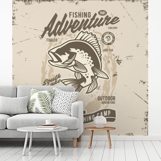 Papier peint - Papiers Papier peint photo Poissons - Rétro - Citation - Largeur 280 cm x Hauteur 280 cm