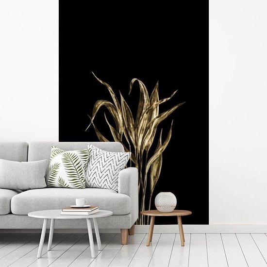 Longues fines feuilles dorées sur fond noir 195x300 cm