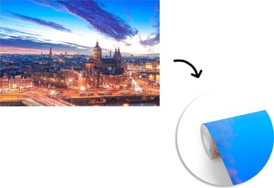 Papier peint - Papier peint photo peint Skyline Amsterdam - Nuit - Largeur 360 cm x Hauteur 240 cm
