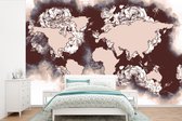Carte du monde rose décorée de fleurs 390x260 cm
