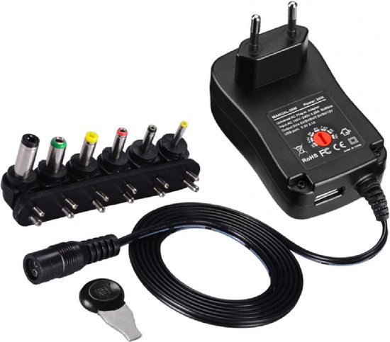 Alimentatore Universale 12W 3V-12V Con 8 Connettori – Per Router, Videocamere, LED E Tablet, 1200mA Max