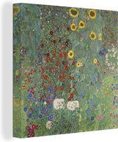 Canvas Schilderij Country garden with sunflowers - Gustav Klimt - 90x90 cm - Wanddecoratie