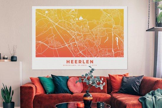 Toile Peinture Plan de Ville - Heerlen - Nederland - 180x120 cm - Décoration murale XXL
