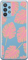 Samsung Galaxy A32 Telefoonhoesje - Transparant Siliconenhoesje - Flexibel - Met Plantenprint - Gestreepte Blaadjes