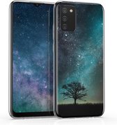 kwmobile telefoonhoesje voor Samsung Galaxy A02s - Hoesje voor smartphone in blauw / grijs / zwart - Sterrenstelsel en Boom design